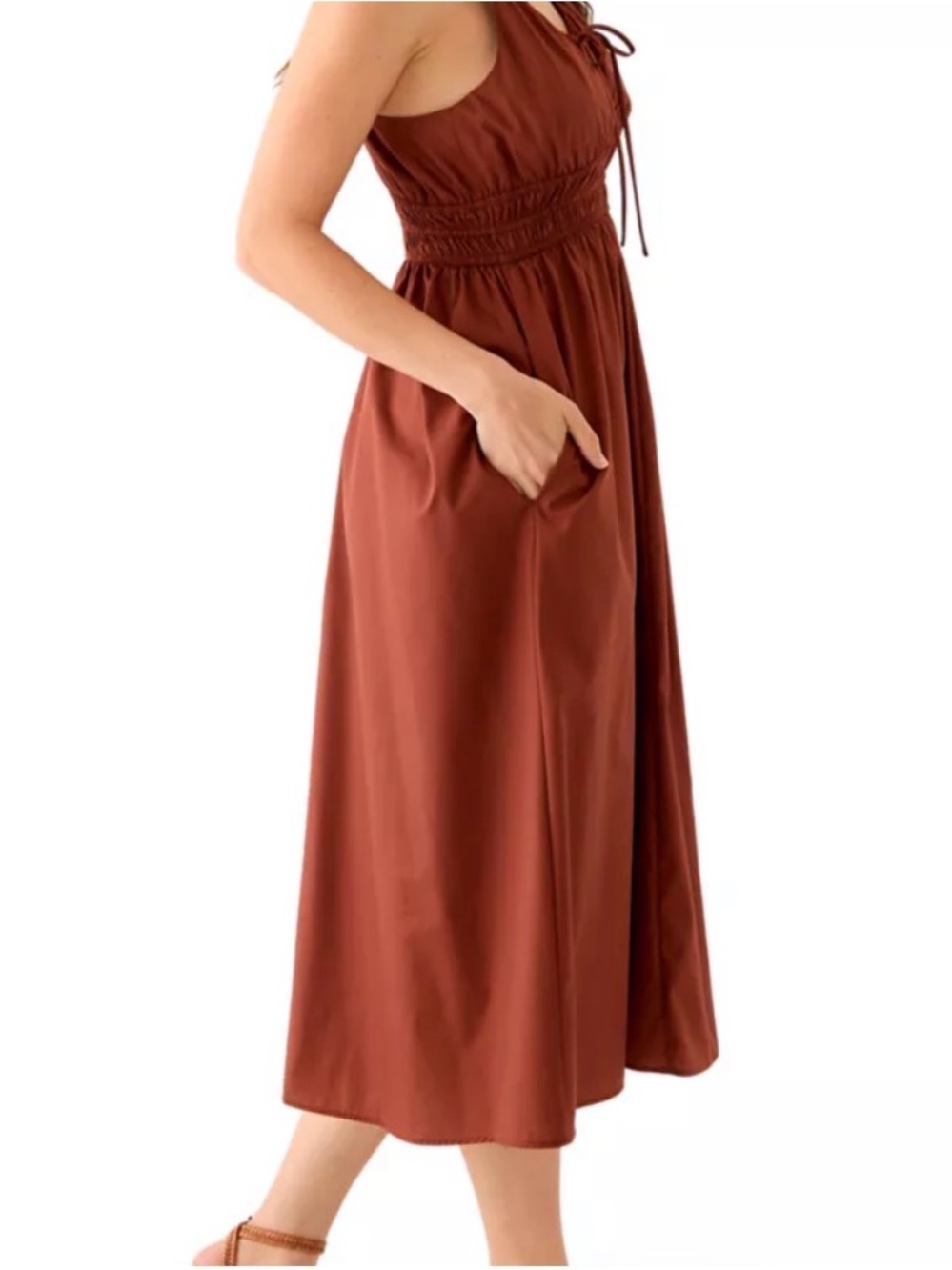 Robbie Bee Rust Brown Sleeveless Midi Dress - Picture 3 of 4